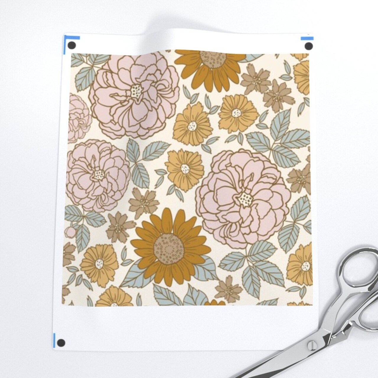 Mustard Gold Blush Western Floral Feminine Meadow Wildflowers Country Custom Printed Fabric by Spoonflower Various Fabrics by the Yard or Fat Quarter